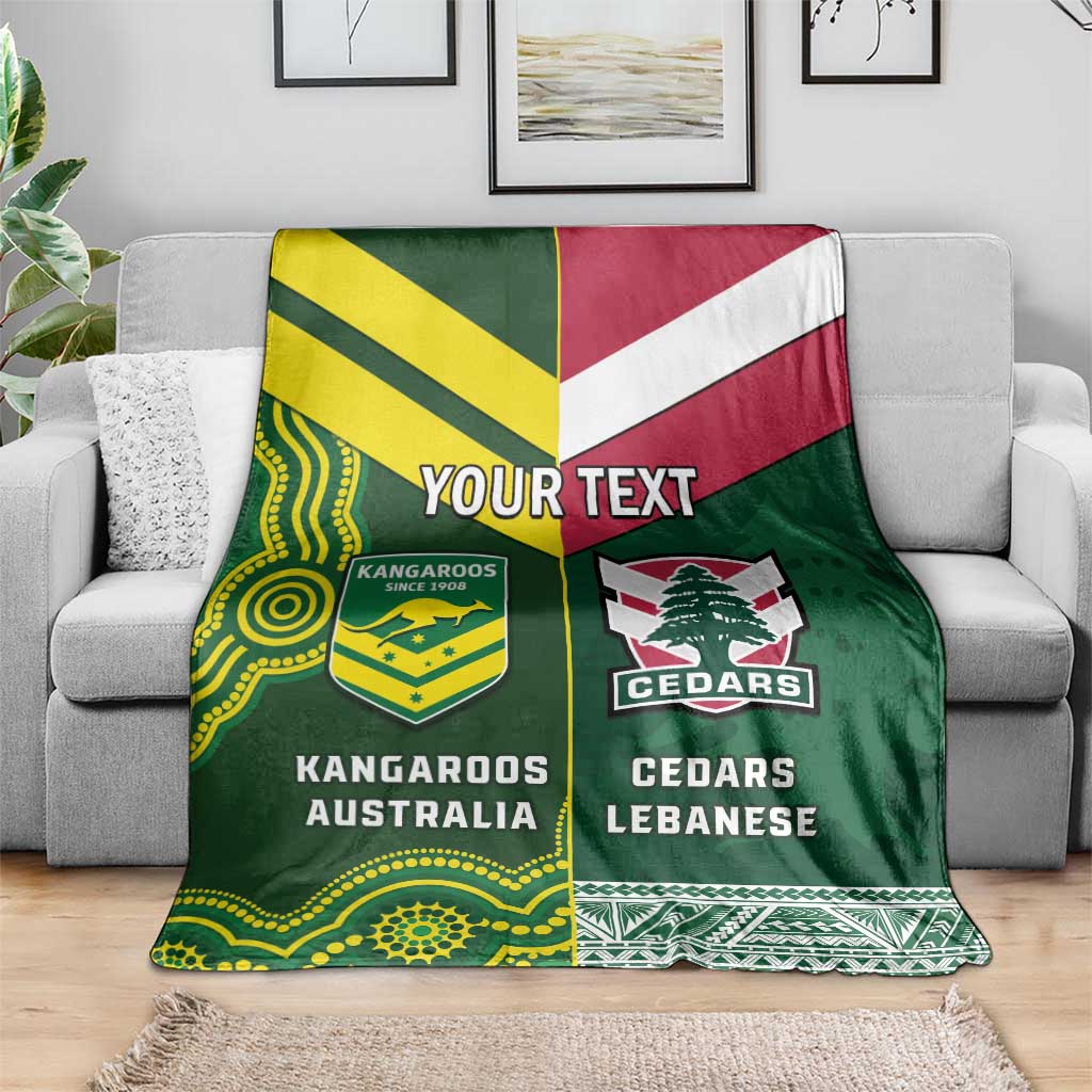 Custom Lebanon And Australia Rugby Blanket Aussie Kangaroos Lebanese Cedars