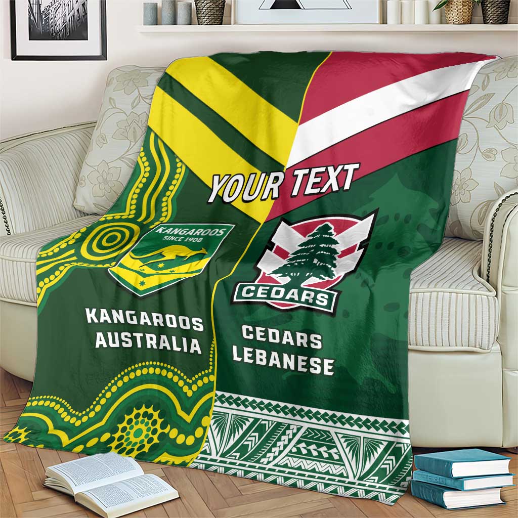Custom Lebanon And Australia Rugby Blanket Aussie Kangaroos Lebanese Cedars