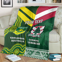 Custom Lebanon And Australia Rugby Blanket Aussie Kangaroos Lebanese Cedars