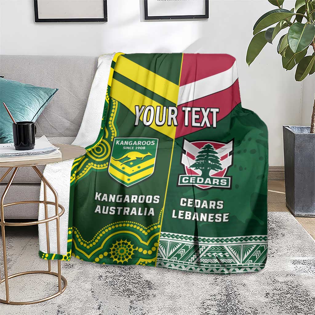 Custom Lebanon And Australia Rugby Blanket Aussie Kangaroos Lebanese Cedars