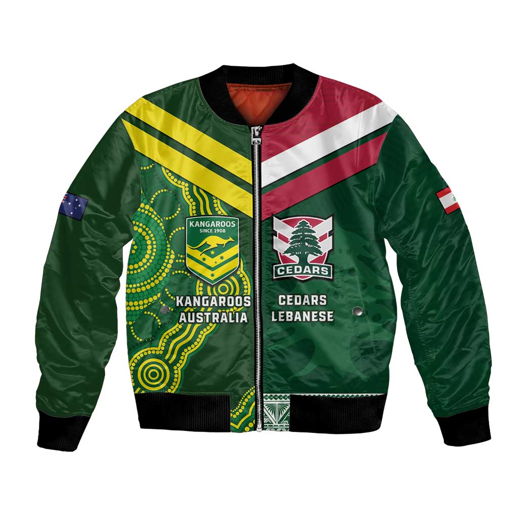 Custom Lebanon And Australia Rugby Bomber Jacket Aussie Kangaroos Lebanese Cedars