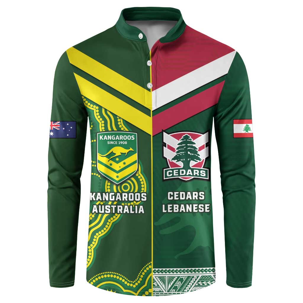 Custom Lebanon And Australia Rugby Button Sweatshirt Aussie Kangaroos Lebanese Cedars