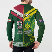 Custom Lebanon And Australia Rugby Button Sweatshirt Aussie Kangaroos Lebanese Cedars