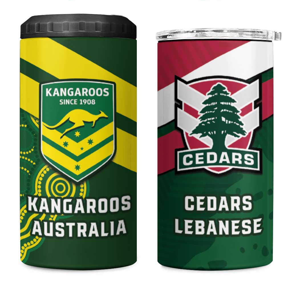 Lebanon And Australia Rugby 4 in 1 Can Cooler Tumbler Aussie Kangaroos Lebanese Cedars