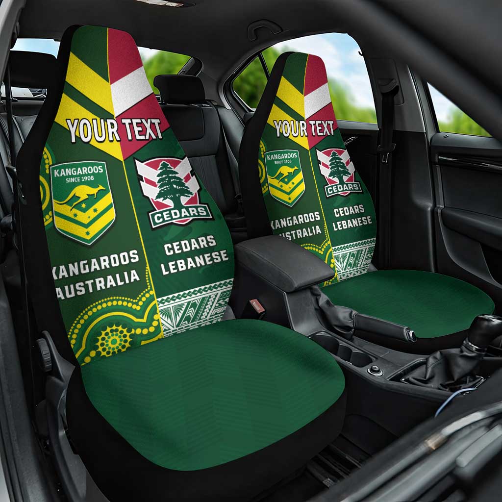 Custom Lebanon And Australia Rugby Car Seat Cover Aussie Kangaroos Lebanese Cedars