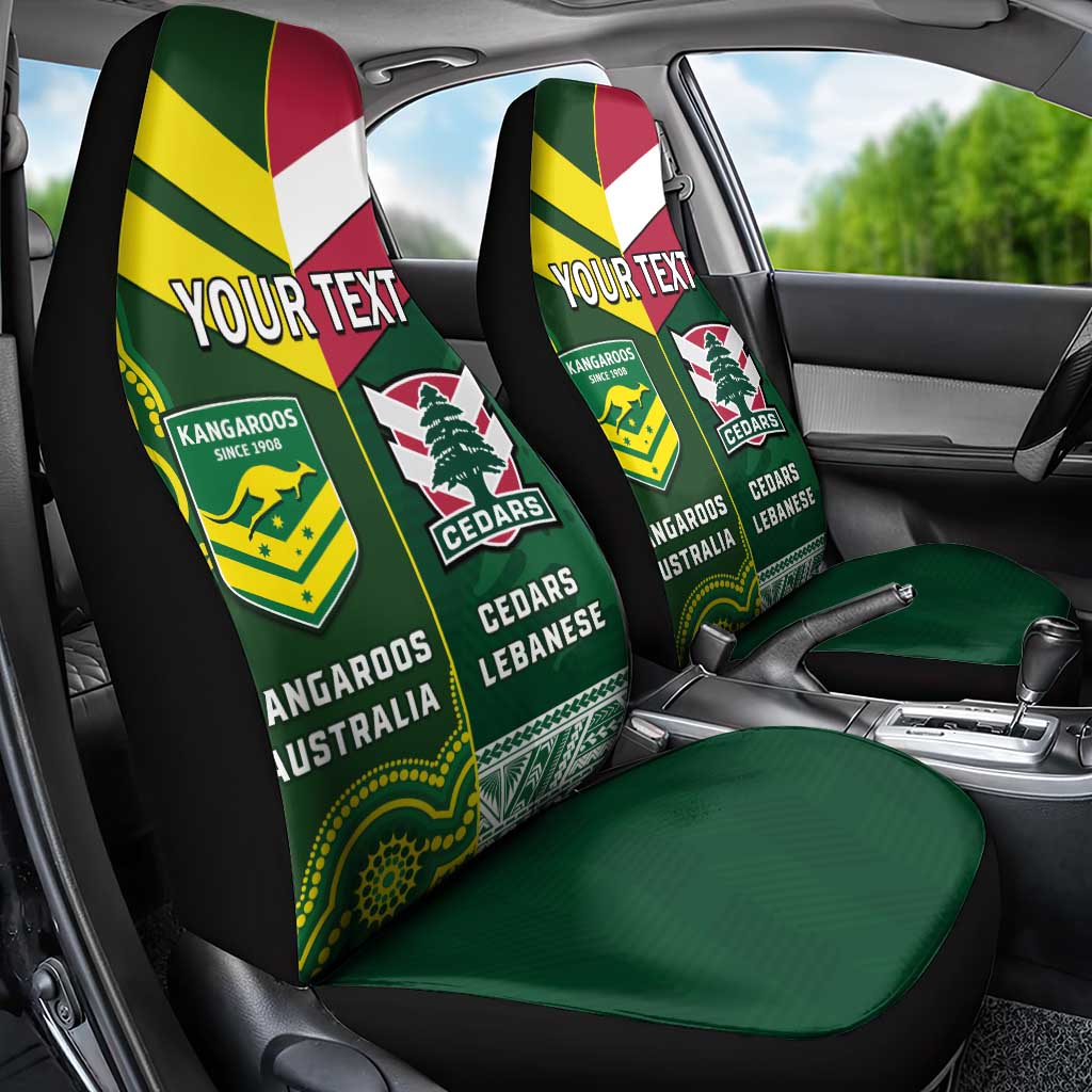 Custom Lebanon And Australia Rugby Car Seat Cover Aussie Kangaroos Lebanese Cedars