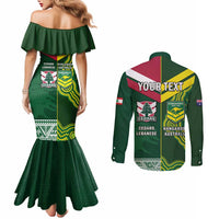 Custom Lebanon And Australia Rugby Couples Matching Mermaid Dress and Long Sleeve Button Shirt Aussie Kangaroos Lebanese Cedars