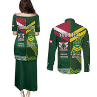 Custom Lebanon And Australia Rugby Couples Matching Puletasi and Long Sleeve Button Shirt Aussie Kangaroos Lebanese Cedars