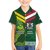Custom Lebanon And Australia Rugby Family Matching Long Sleeve Bodycon Dress and Hawaiian Shirt Aussie Kangaroos Lebanese Cedars