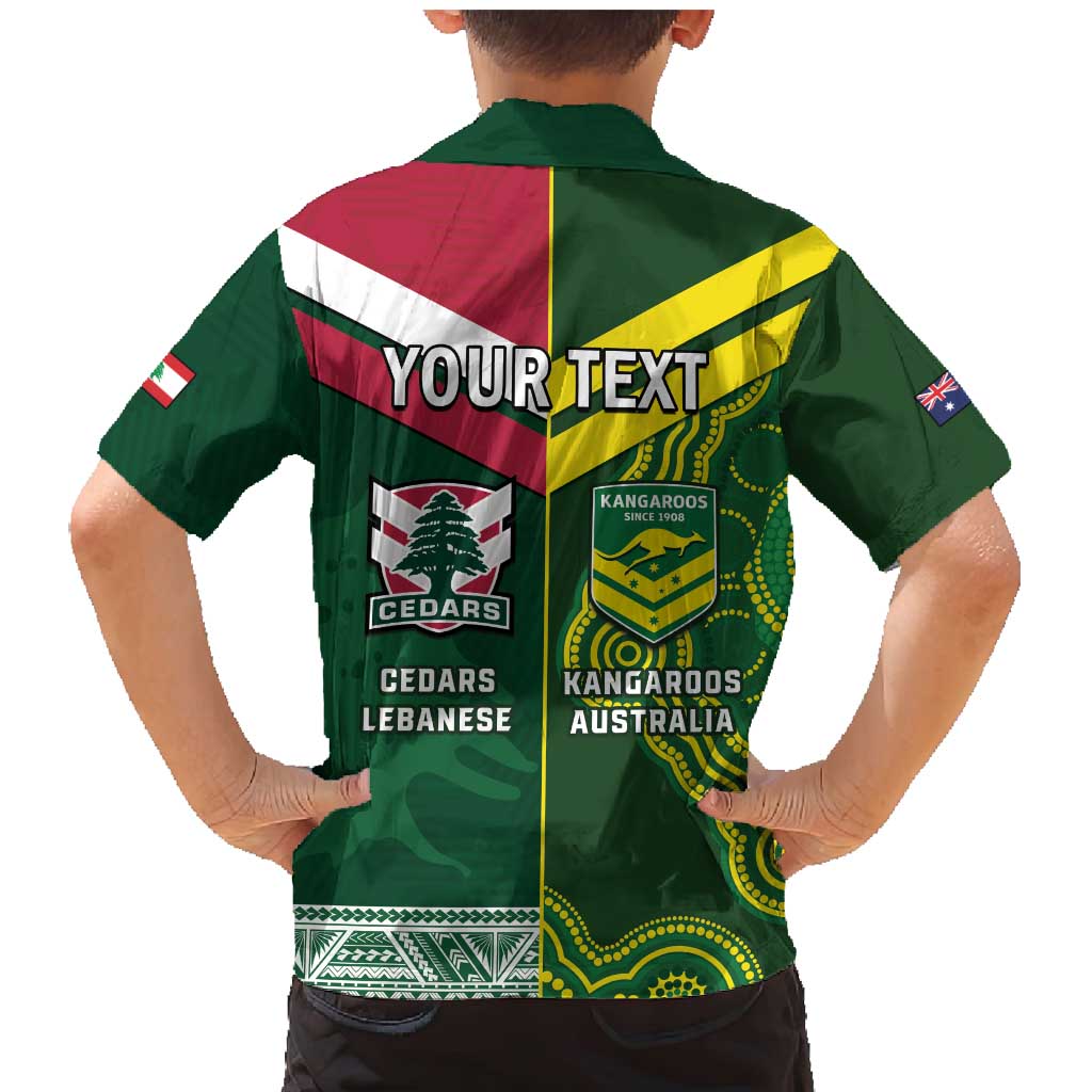 Custom Lebanon And Australia Rugby Family Matching Mermaid Dress and Hawaiian Shirt Aussie Kangaroos Lebanese Cedars