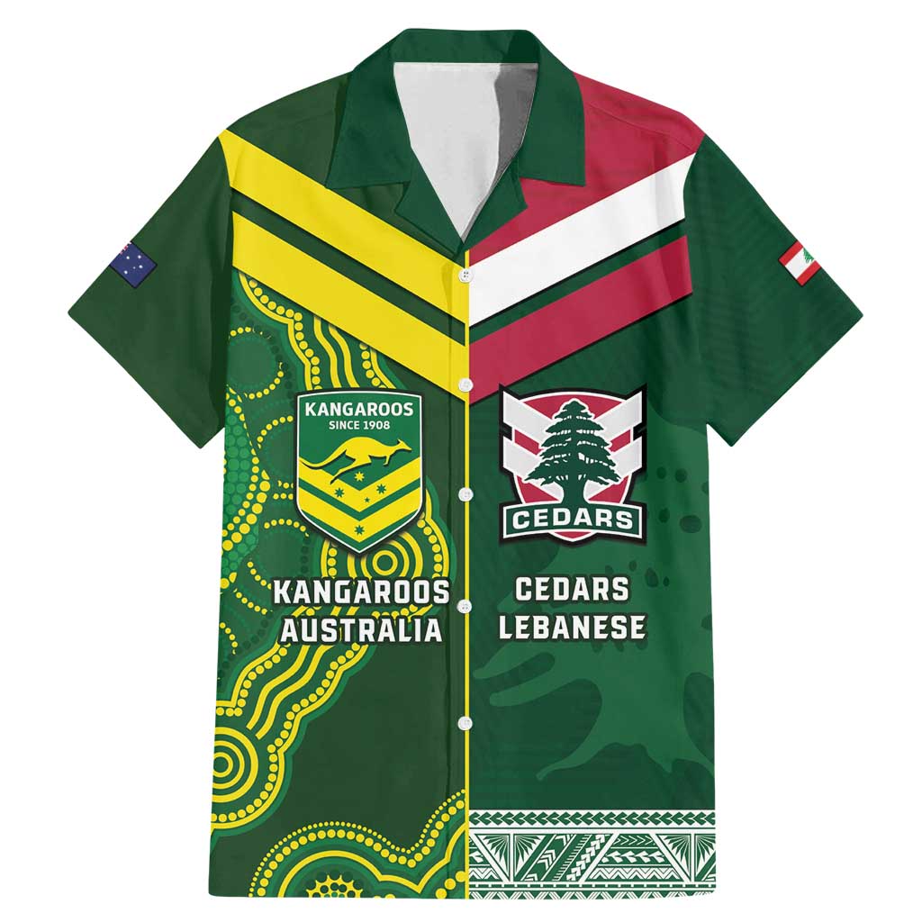 Custom Lebanon And Australia Rugby Family Matching Mermaid Dress and Hawaiian Shirt Aussie Kangaroos Lebanese Cedars