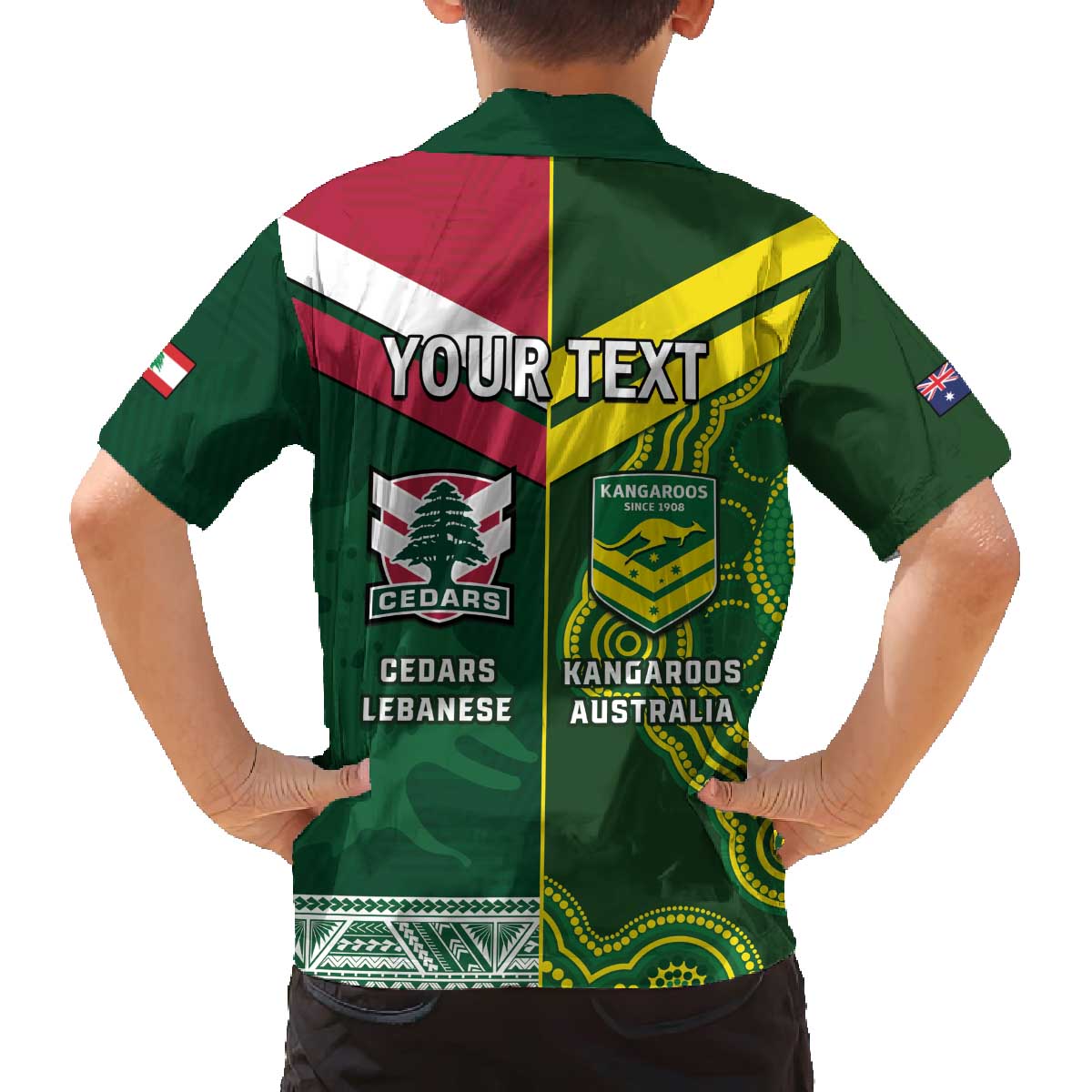 Custom Lebanon And Australia Rugby Family Matching Off The Shoulder Long Sleeve Dress and Hawaiian Shirt Aussie Kangaroos Lebanese Cedars