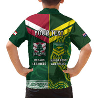Custom Lebanon And Australia Rugby Family Matching Off The Shoulder Long Sleeve Dress and Hawaiian Shirt Aussie Kangaroos Lebanese Cedars