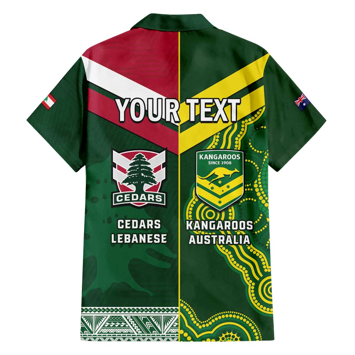 Custom Lebanon And Australia Rugby Family Matching Off The Shoulder Long Sleeve Dress and Hawaiian Shirt Aussie Kangaroos Lebanese Cedars