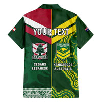 Custom Lebanon And Australia Rugby Family Matching Off The Shoulder Long Sleeve Dress and Hawaiian Shirt Aussie Kangaroos Lebanese Cedars