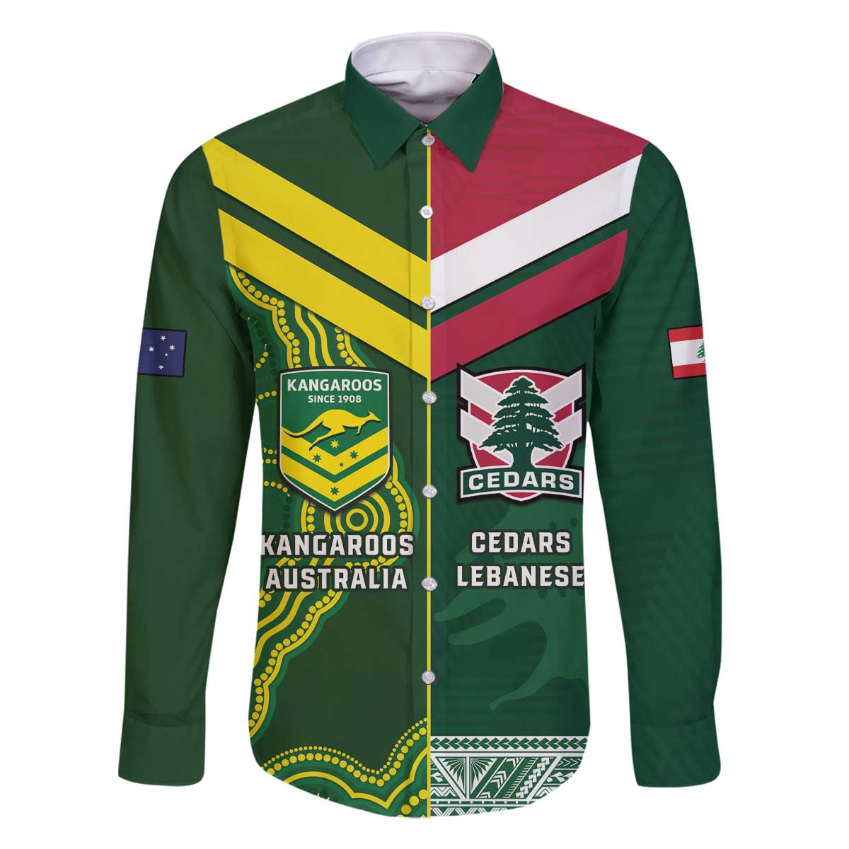 Custom Lebanon And Australia Rugby Family Matching Off The Shoulder Long Sleeve Dress and Hawaiian Shirt Aussie Kangaroos Lebanese Cedars