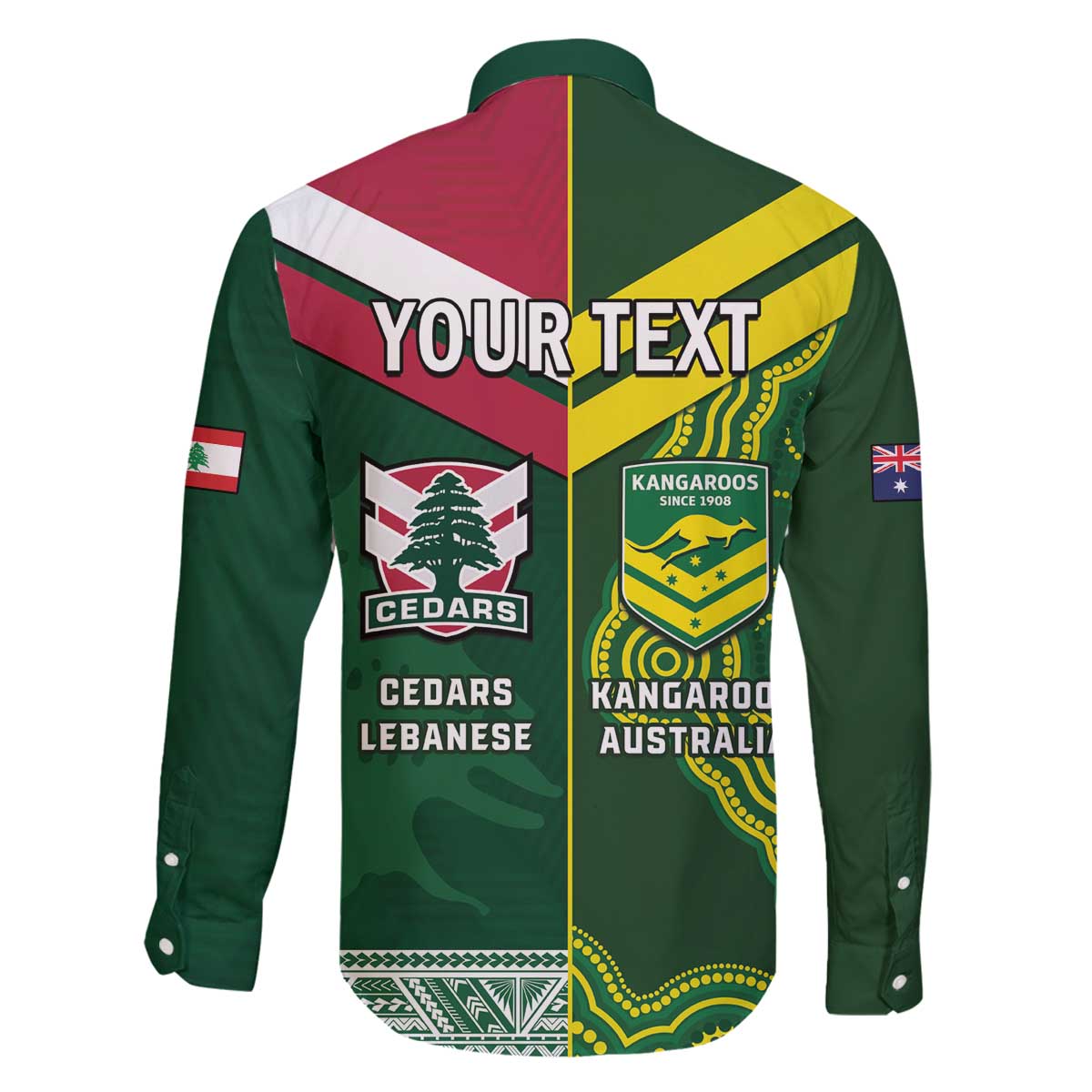 Custom Lebanon And Australia Rugby Family Matching Off The Shoulder Long Sleeve Dress and Hawaiian Shirt Aussie Kangaroos Lebanese Cedars