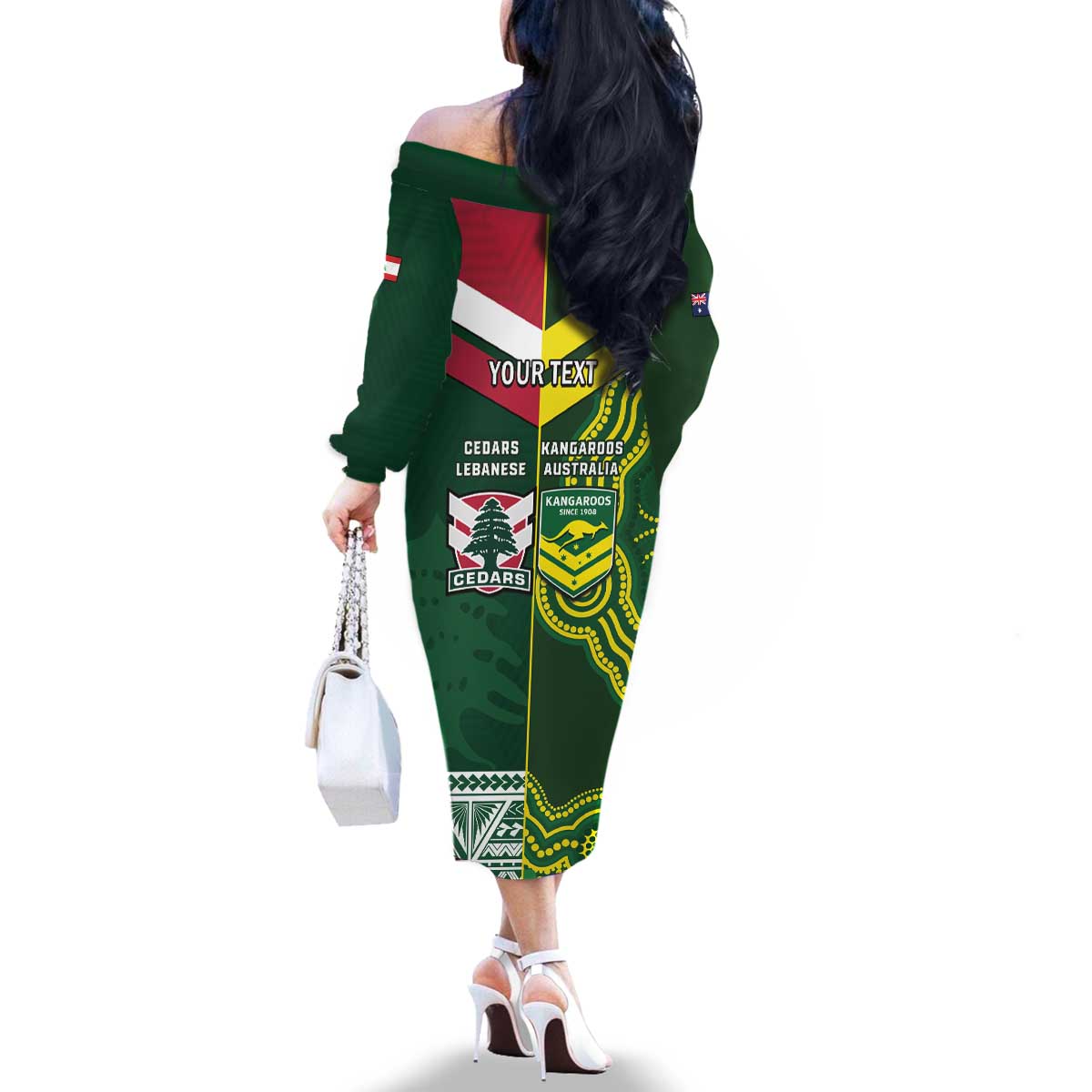 Custom Lebanon And Australia Rugby Family Matching Off The Shoulder Long Sleeve Dress and Hawaiian Shirt Aussie Kangaroos Lebanese Cedars
