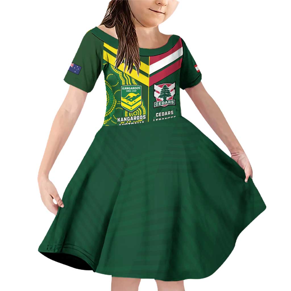 Custom Lebanon And Australia Rugby Family Matching Off Shoulder Short Dress and Hawaiian Shirt Aussie Kangaroos Lebanese Cedars