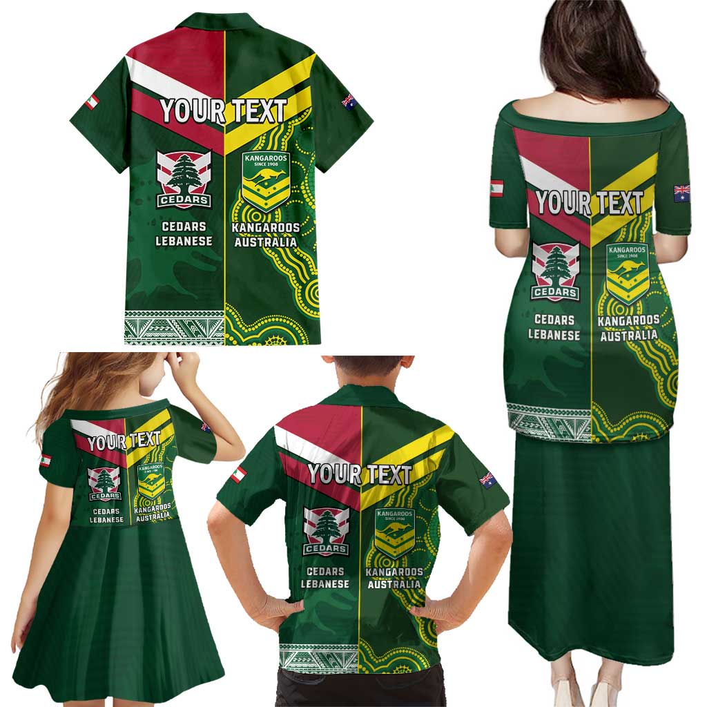 Custom Lebanon And Australia Rugby Family Matching Puletasi and Hawaiian Shirt Aussie Kangaroos Lebanese Cedars