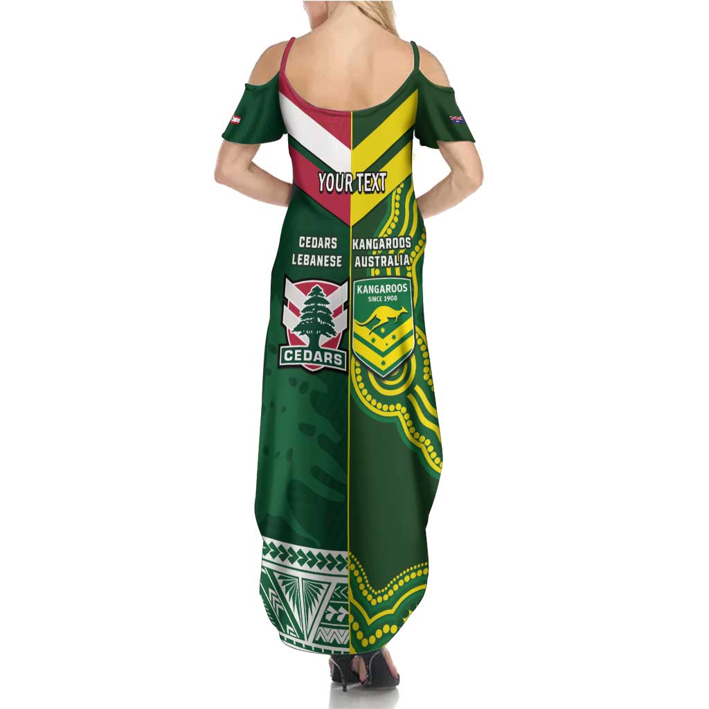 Custom Lebanon And Australia Rugby Family Matching Summer Maxi Dress and Hawaiian Shirt Aussie Kangaroos Lebanese Cedars