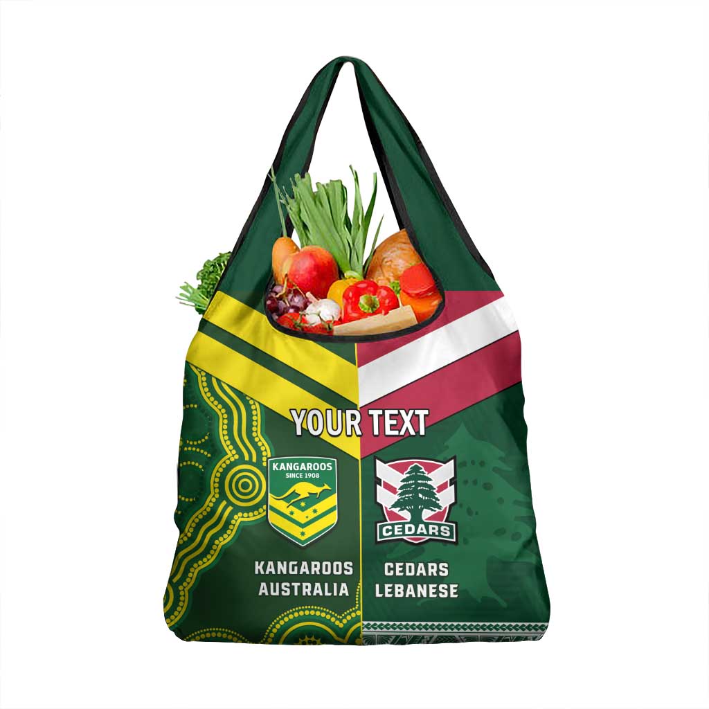 Custom Lebanon And Australia Rugby Grocery Bag Aussie Kangaroos Lebanese Cedars