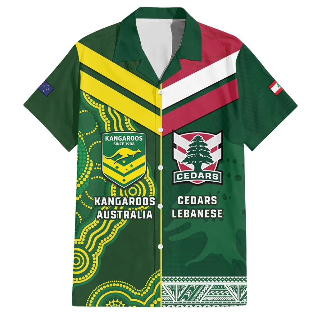 Custom Lebanon And Australia Rugby Hawaiian Shirt Aussie Kangaroos Lebanese Cedars