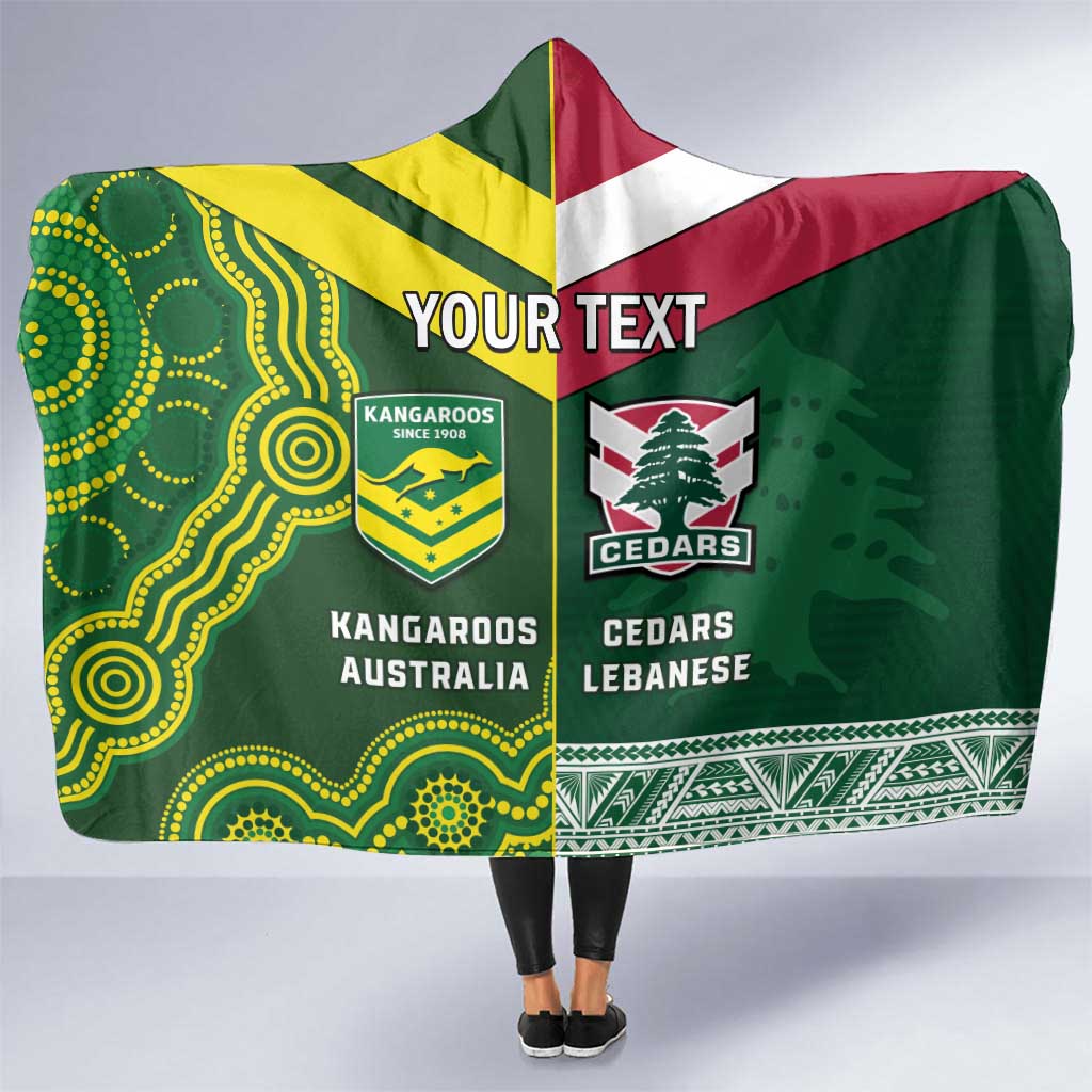 Custom Lebanon And Australia Rugby Hooded Blanket Aussie Kangaroos Lebanese Cedars