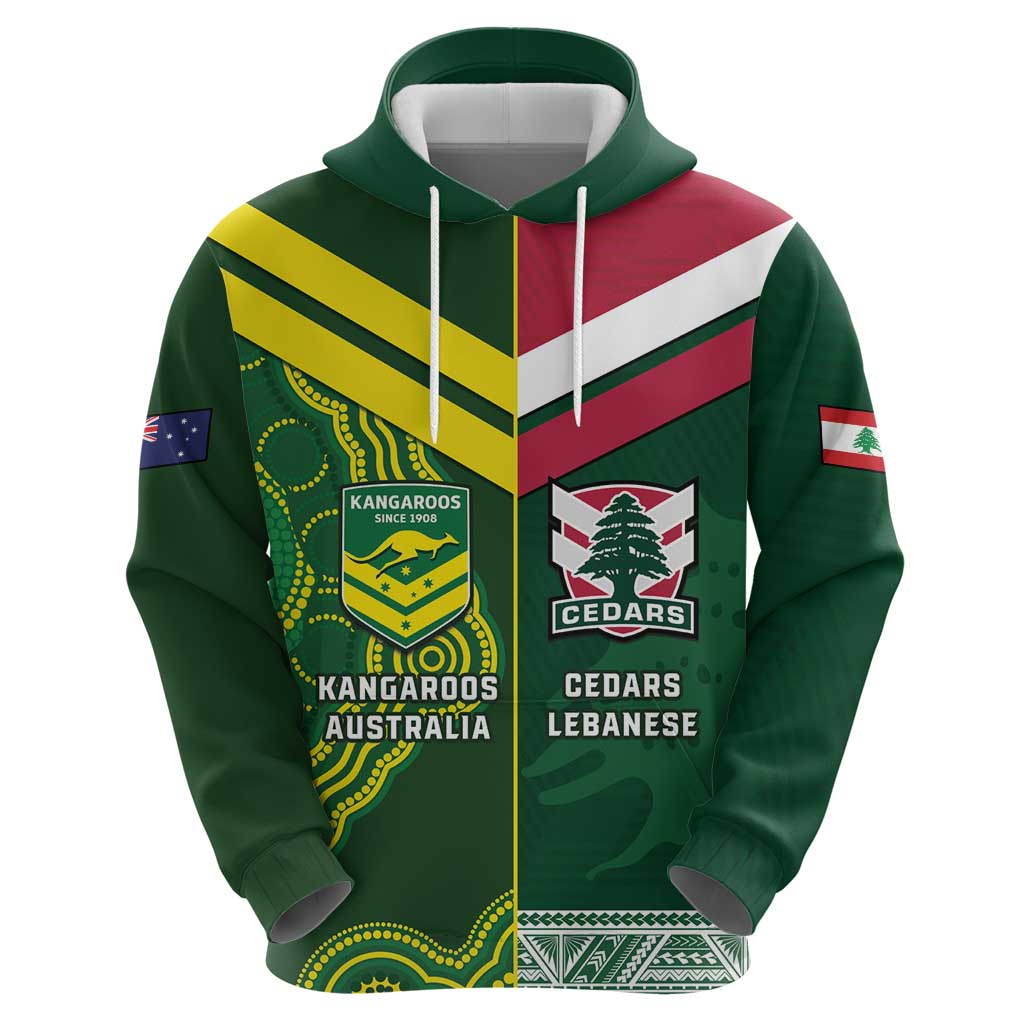 Custom Lebanon And Australia Rugby Hoodie Aussie Kangaroos Lebanese Cedars