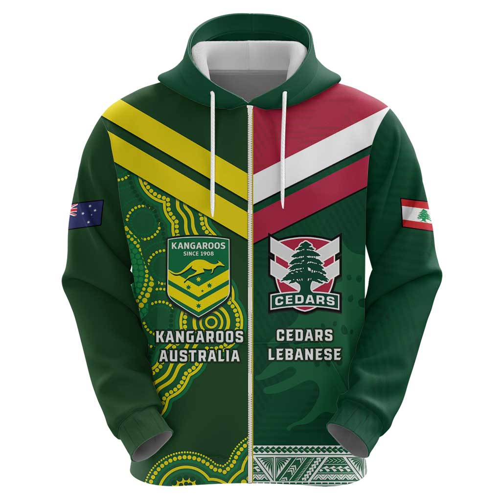 Custom Lebanon And Australia Rugby Hoodie Aussie Kangaroos Lebanese Cedars