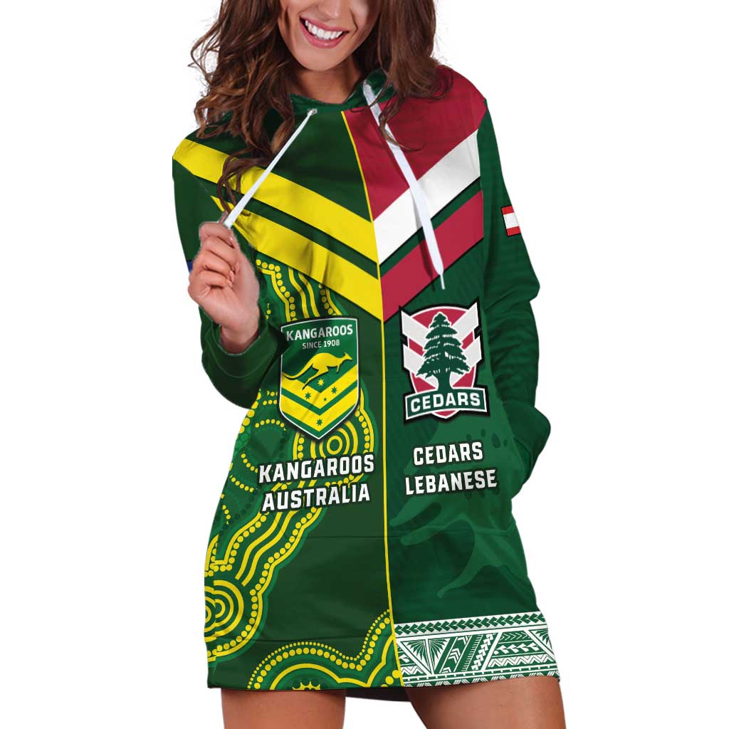 Custom Lebanon And Australia Rugby Hoodie Dress Aussie Kangaroos Lebanese Cedars