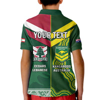 Custom Lebanon And Australia Rugby Kid Polo Shirt Aussie Kangaroos Lebanese Cedars