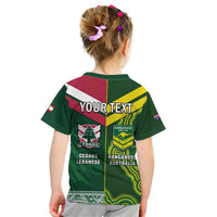 Custom Lebanon And Australia Rugby Kid T Shirt Aussie Kangaroos Lebanese Cedars