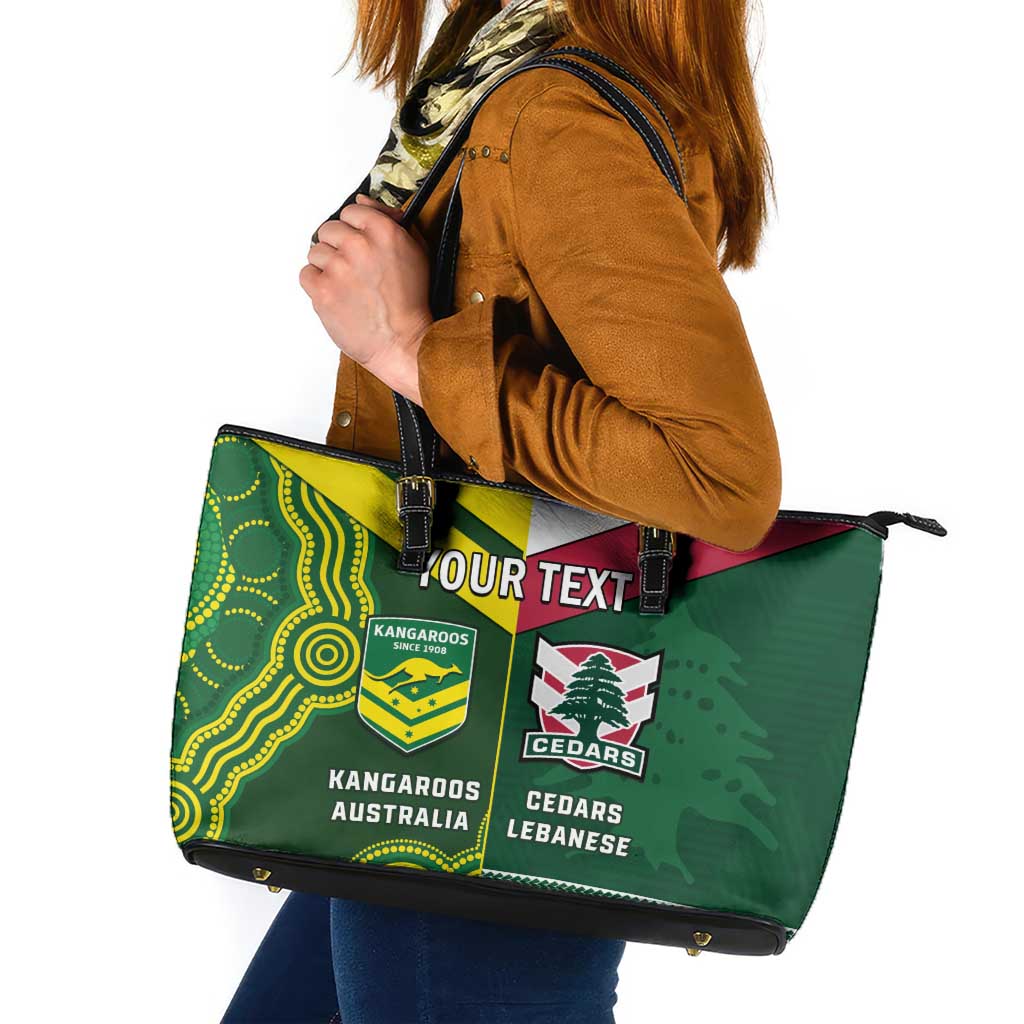 Custom Lebanon And Australia Rugby Leather Tote Bag Aussie Kangaroos Lebanese Cedars