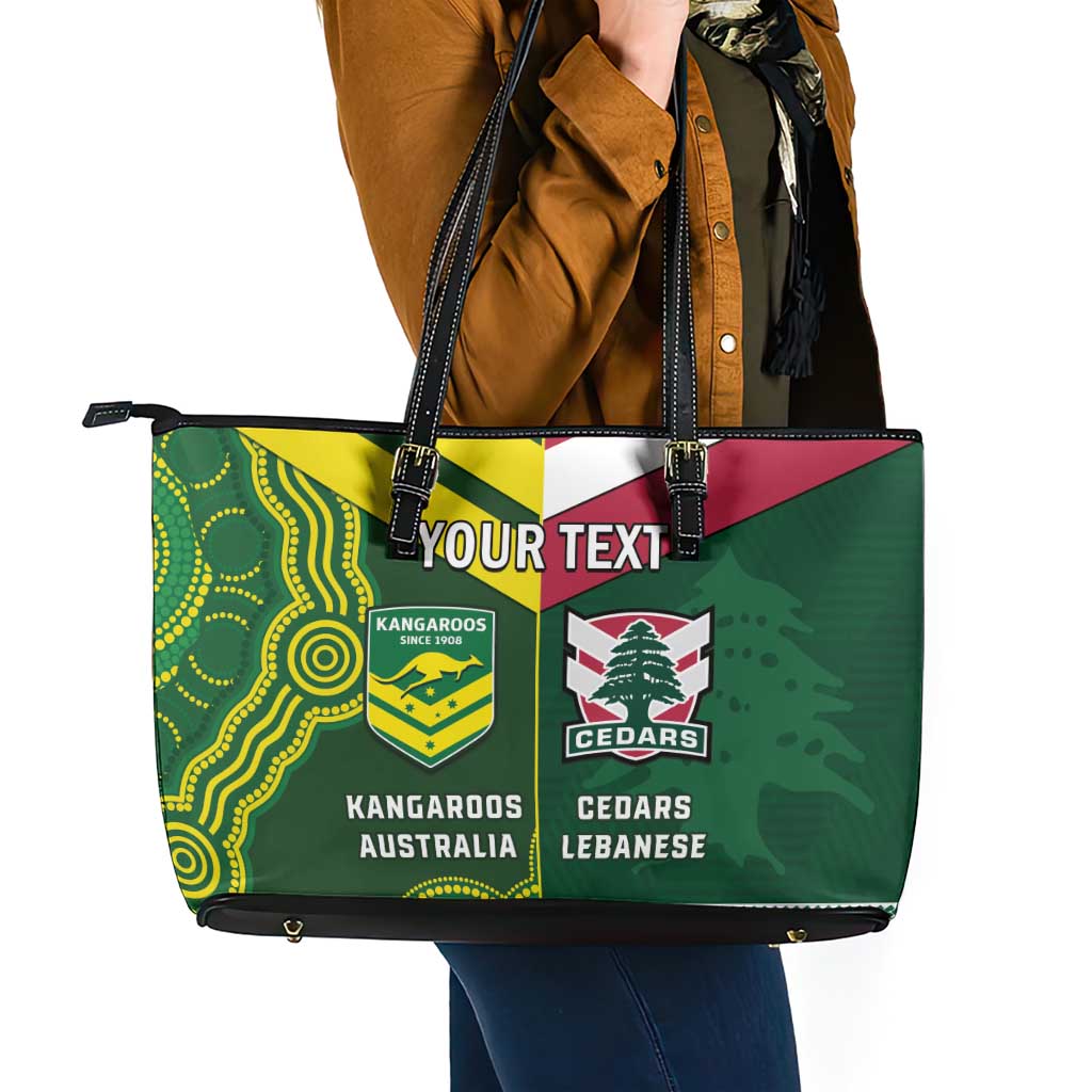 Custom Lebanon And Australia Rugby Leather Tote Bag Aussie Kangaroos Lebanese Cedars