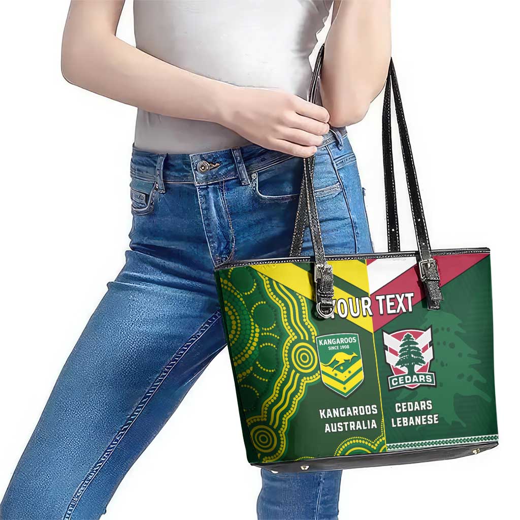 Custom Lebanon And Australia Rugby Leather Tote Bag Aussie Kangaroos Lebanese Cedars