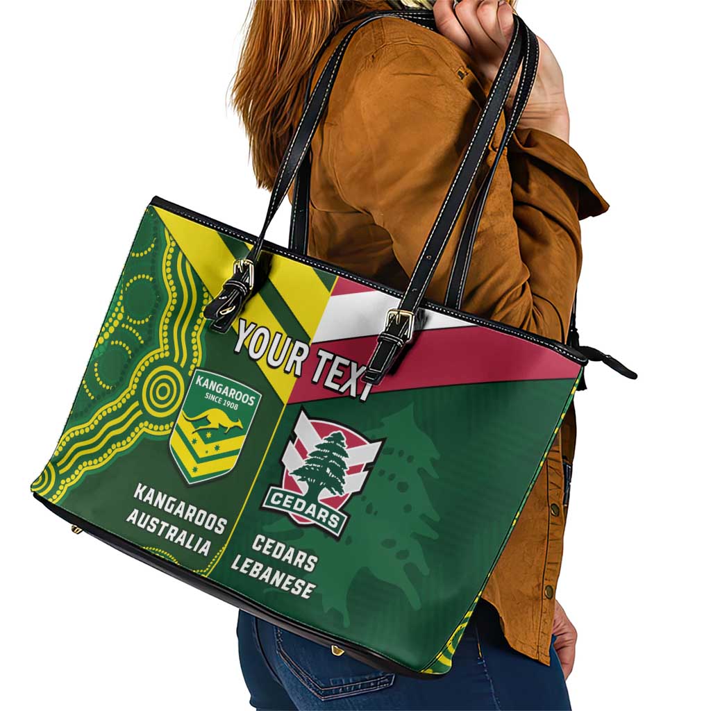 Custom Lebanon And Australia Rugby Leather Tote Bag Aussie Kangaroos Lebanese Cedars