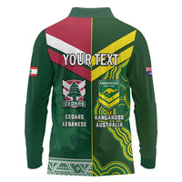 Custom Lebanon And Australia Rugby Long Sleeve Polo Shirt Aussie Kangaroos Lebanese Cedars