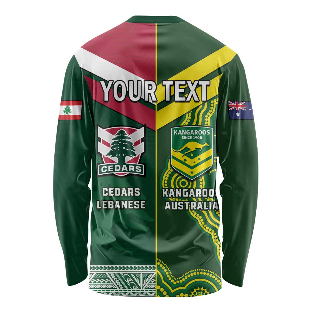 Custom Lebanon And Australia Rugby Long Sleeve Shirt Aussie Kangaroos Lebanese Cedars