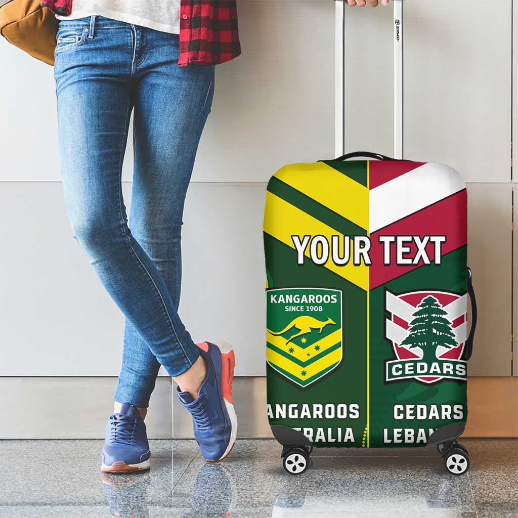 Custom Lebanon And Australia Rugby Luggage Cover Aussie Kangaroos Lebanese Cedars