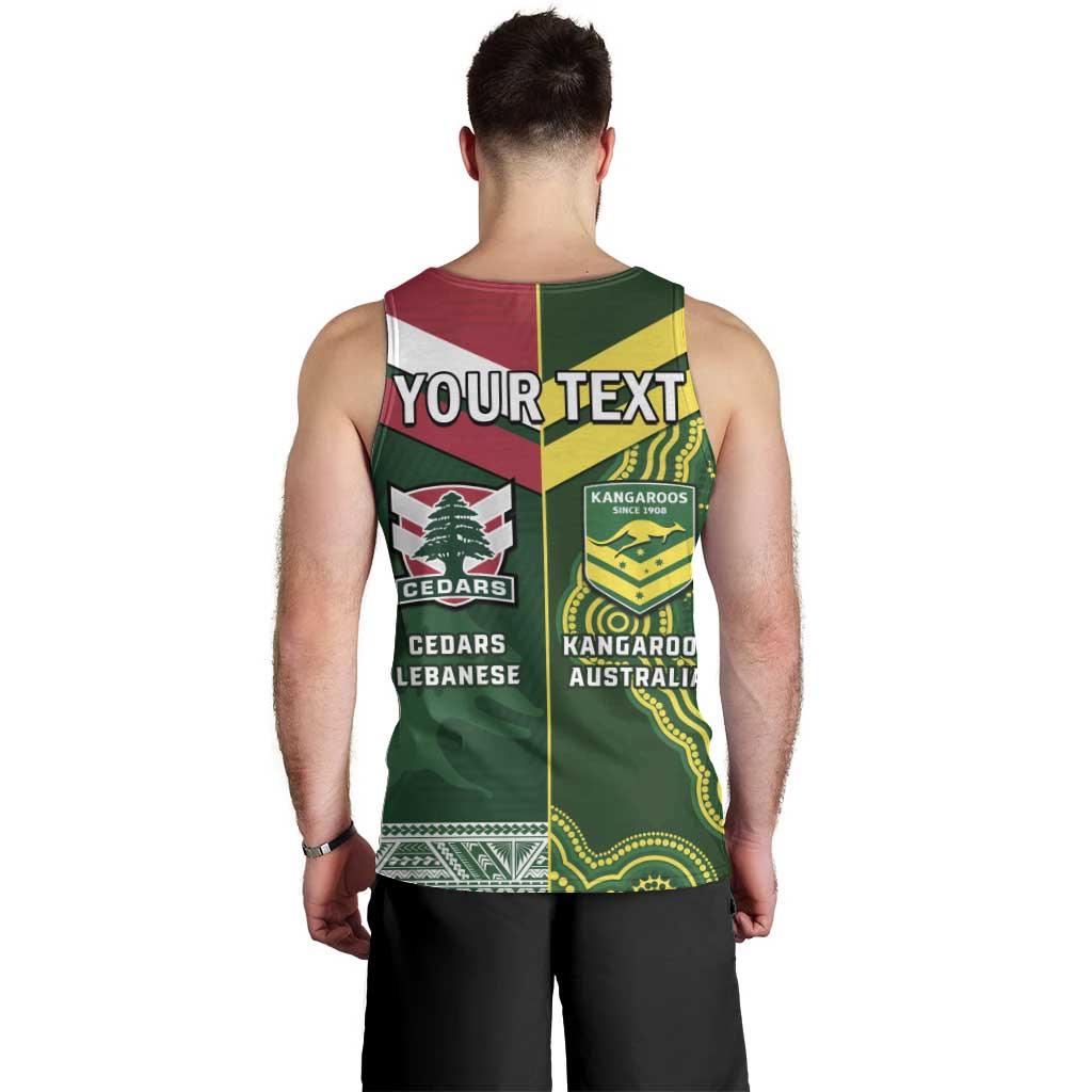 Custom Lebanon And Australia Rugby Men Tank Top Aussie Kangaroos Lebanese Cedars