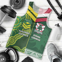 Custom Lebanon And Australia Rugby Men Tank Top Aussie Kangaroos Lebanese Cedars