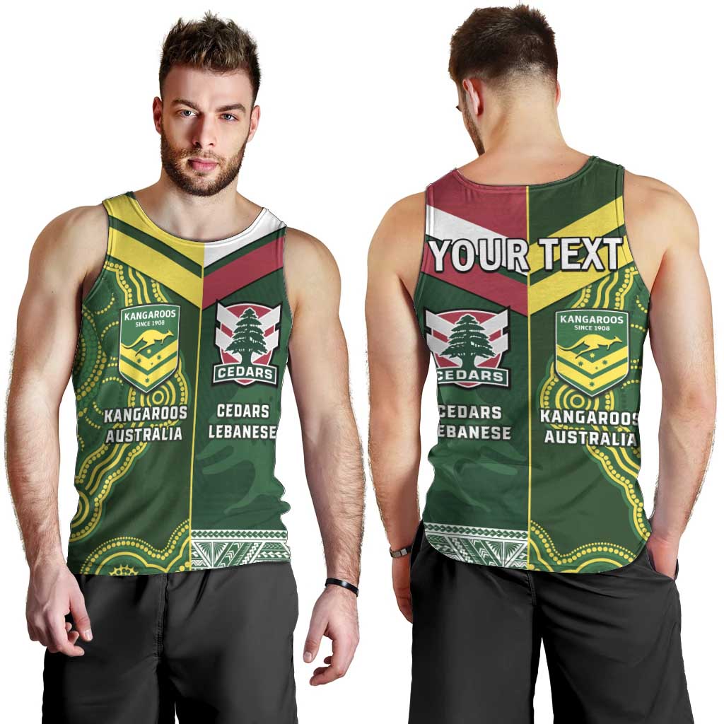 Custom Lebanon And Australia Rugby Men Tank Top Aussie Kangaroos Lebanese Cedars
