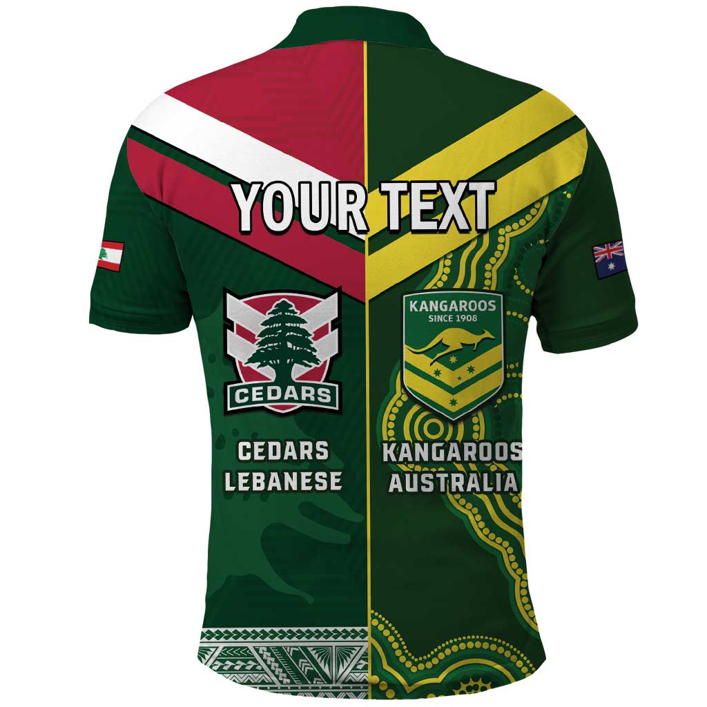 Custom Lebanon And Australia Rugby Polo Shirt Aussie Kangaroos Lebanese Cedars