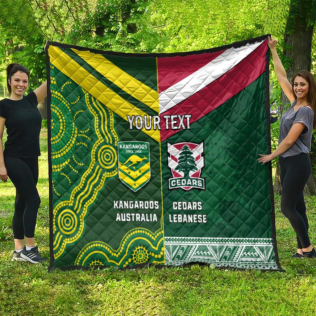 Custom Lebanon And Australia Rugby Quilt Aussie Kangaroos Lebanese Cedars