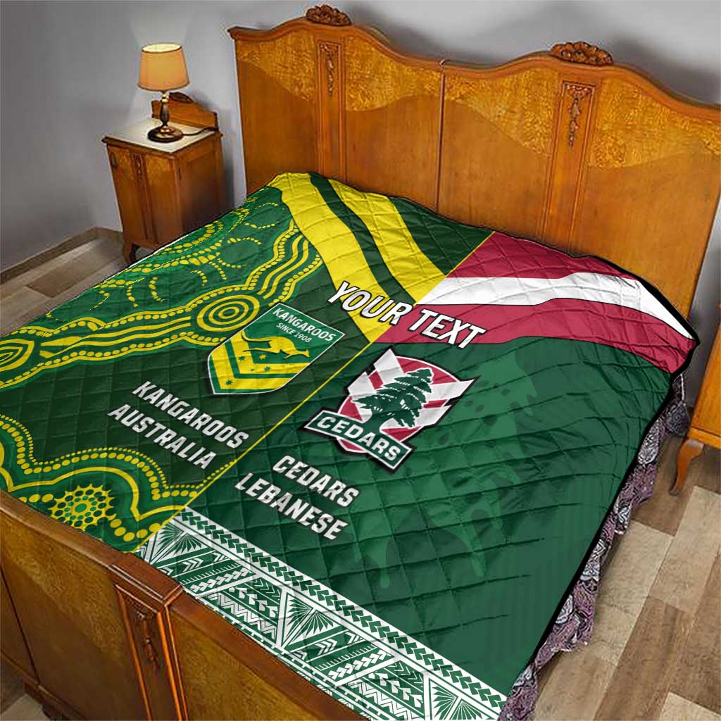 Custom Lebanon And Australia Rugby Quilt Aussie Kangaroos Lebanese Cedars