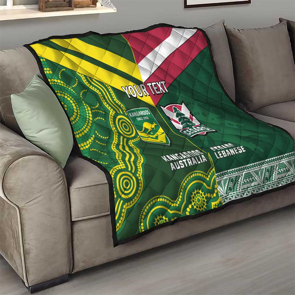 Custom Lebanon And Australia Rugby Quilt Aussie Kangaroos Lebanese Cedars