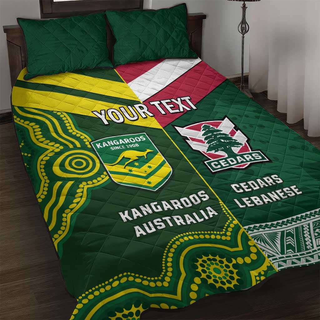Custom Lebanon And Australia Rugby Quilt Bed Set Aussie Kangaroos Lebanese Cedars