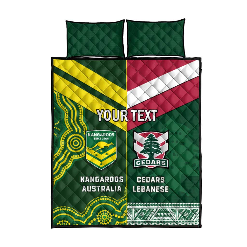 Custom Lebanon And Australia Rugby Quilt Bed Set Aussie Kangaroos Lebanese Cedars