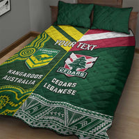 Custom Lebanon And Australia Rugby Quilt Bed Set Aussie Kangaroos Lebanese Cedars